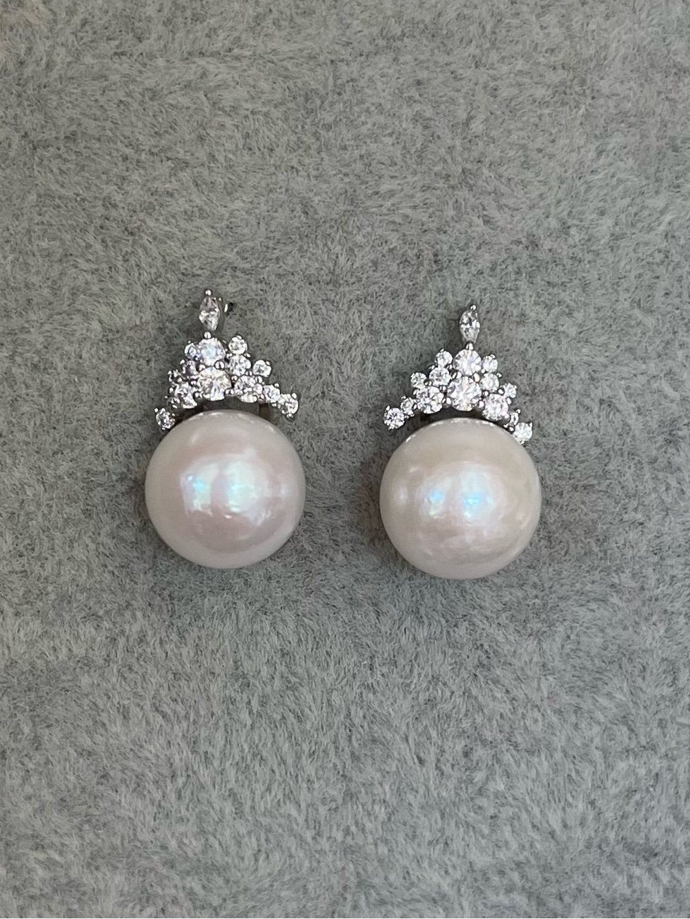 12 mm Genuine Pearl & Cubic Zirconia Drop Earrings - White